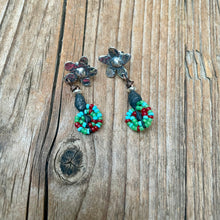 Load image into Gallery viewer, Sterling Silver Flower Posts, petite bead dangle earrings
