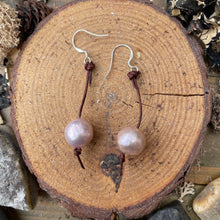 Load image into Gallery viewer, Blush Edison Pearl Sterling Silver Leather Dangle Earrings
