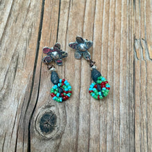 Load image into Gallery viewer, Sterling Silver Flower Posts, petite bead dangle earrings

