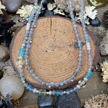 Load image into Gallery viewer, Petite Labradorite, Aquamarine, Lemon Quartz Cubes and Pearl Necklace with Sterling balls
