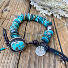 Load image into Gallery viewer, Blue Turquoise Heishi Custom Sterling Turquoise Button Bracelet
