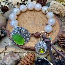 Load image into Gallery viewer, High End Large White Edison Pearls Custom Lily Pad Button Bracelet
