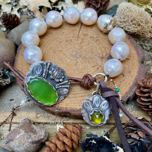 High End Large White Edison Pearls Custom Lily Pad Button Bracelet