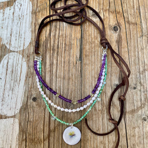Jadeite, Baroque Pearl Amethyst Gemstone Hand Enameled Pendant Necklace