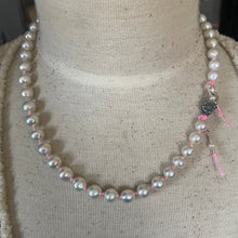 Load image into Gallery viewer, Luminous Round White Pearls Bubblegum Pink knotted Necklace
