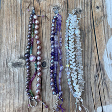 Load image into Gallery viewer, Triple Layer purple Edison Pearl and Amethyst Floral Sterling Lobster clasp
