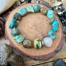 Load image into Gallery viewer, Rustic Turquoise Nuggets Edison Pearl Lampwork bead bracelet
