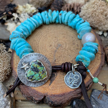 Load image into Gallery viewer, Baby Blue Turquoise Heishi Custom Sterling Turquoise Heart Love Charm Button Bracelet
