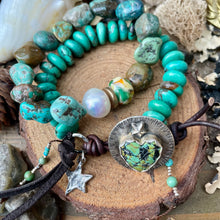 Load image into Gallery viewer, Rustic Turquoise Nuggets Edison Pearl Lampwork bead bracelet
