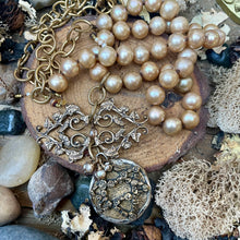 Load image into Gallery viewer, Luminous Large Champagne Pearls with artisan Star of David Pendant
