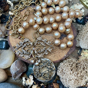 Luminous Large Champagne Pearls with artisan Star of David Pendant