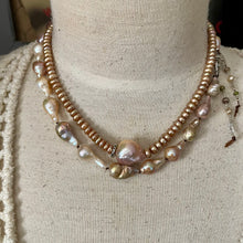 Load image into Gallery viewer, Bronze Button Pearls Baroque Leather Versatile Length necklace
