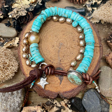 Load image into Gallery viewer, Baby Blue Turquoise Champagne Pearl Custom Sterling Turquoise button
