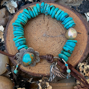 Natural Large Turquoise Heishi, Turquoise button Angel wing bracelet