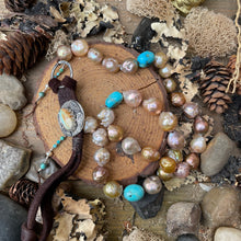 Load image into Gallery viewer, Rustic Edison Pearls, Turquoise Nuggets, Royston Ribbon Turquoise button
