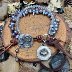Labradorite Spiked Blue Pearl High End Bracelet