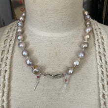 Load image into Gallery viewer, Luminous Pastel Baroque Pearls knotted Necklace large Sterling Push Clasp
