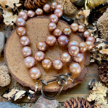 Load image into Gallery viewer, SALE Metallic Pink Bronze Edison Pearl Large Sterling Lobster Necklace

