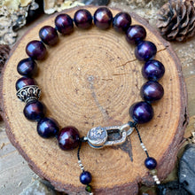 Load image into Gallery viewer, Black Pearl Bracelet Sterling Moon and Stars Lobster clasp
