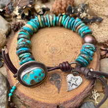 Load image into Gallery viewer, Blue Turquoise Heishi Custom Sterling Turquoise Button Heart/Star Charm Bracelet

