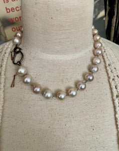 Large Metallic Edison Pearl Necklace with Large Lobster Clasp