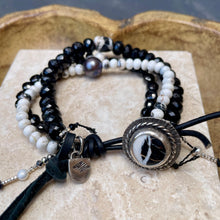 Load image into Gallery viewer, Triple Layer Pearl, Black Onyx and White Buffalo with White Buffalo Sterling Button
