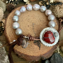 Load image into Gallery viewer, Luminous Silver Edison Pearl Custom Red Jasper Heart Button Bracelet
