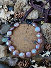 Load image into Gallery viewer, SALE Pink Coin Pearl and Gemstone Leather Necklace
