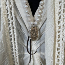 Load image into Gallery viewer, Luminous White Freshwater Pearls with custom artisan Angel/Heart Pendant
