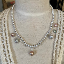 Load image into Gallery viewer, Luminous Natural Freshwater White Pearls, Sterling Chain and Pearl Droplets
