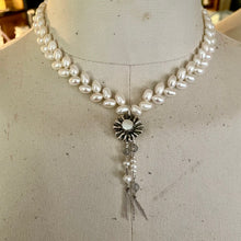 Load image into Gallery viewer, Luminous Natural Freshwater Rice Pearls with custom artisan mabe pearl pendant
