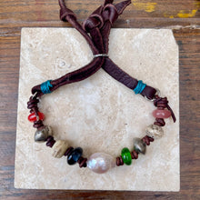 Load image into Gallery viewer, Antique Handmade Glass Edison Pearl Trade Bead Leather Bracelet
