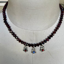 Load image into Gallery viewer, Faceted Garnet with Artisan sterling Flowers Short Necklace

