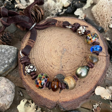 Load image into Gallery viewer, Tahitian Pearl, Artisan Lampwork Bead Leather Bracelet
