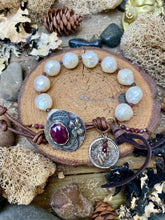 Load image into Gallery viewer, SALE Luminous White Edison Pearls Custom Ruby Button Bracelet
