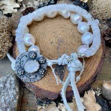 Load image into Gallery viewer, Moonstone and White Aura Edison Pearl double strand bracelet
