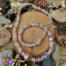 Load image into Gallery viewer, Luminous Natural Keishi Pearls with Edison pearls and Rose Quartz Nugget
