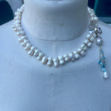 Load image into Gallery viewer, Freshwater Peanut Pearl Sterling Silver with Topaz Dangle Necklace
