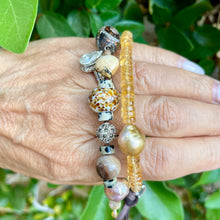 Load image into Gallery viewer, Double row Citrine, Edison Pearl, Lampwork Artisan Citrine button bracelet

