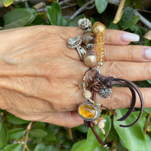 Load image into Gallery viewer, Double row Citrine, Edison Pearl, Lampwork Artisan Citrine button bracelet
