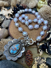 Load image into Gallery viewer, SALE Silver Edison Pearl Golden Hills Turquoise Necklace
