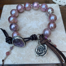 Load image into Gallery viewer, High end Large Pink Lavender Edison Pearl Custom Lepidolite Button Bracelet
