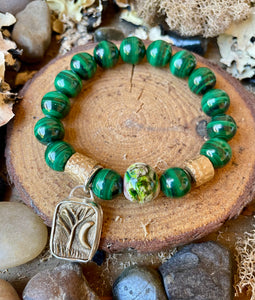 Artisan Tree of Life/Heart two sided beaded stretch bracelet