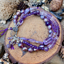Load image into Gallery viewer, Triple Layer purple Edison Pearl and Amethyst Floral Sterling Lobster clasp
