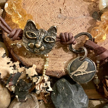 Load image into Gallery viewer, Vintage Faceted Citrine Rondelles Artisan Cat button bracelet
