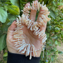 Load image into Gallery viewer, SALE Blush Pink Freshwater Biwa Pearl Topaz and Aqua Necklace
