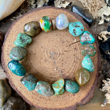 Load image into Gallery viewer, Rustic Turquoise Nuggets Edison Pearl Lampwork bead bracelet
