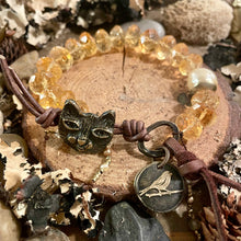 Load image into Gallery viewer, Vintage Faceted Citrine Rondelles Artisan Cat button bracelet
