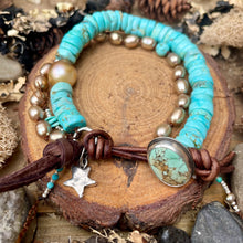 Load image into Gallery viewer, Baby Blue Turquoise Champagne Pearl Custom Sterling Turquoise button
