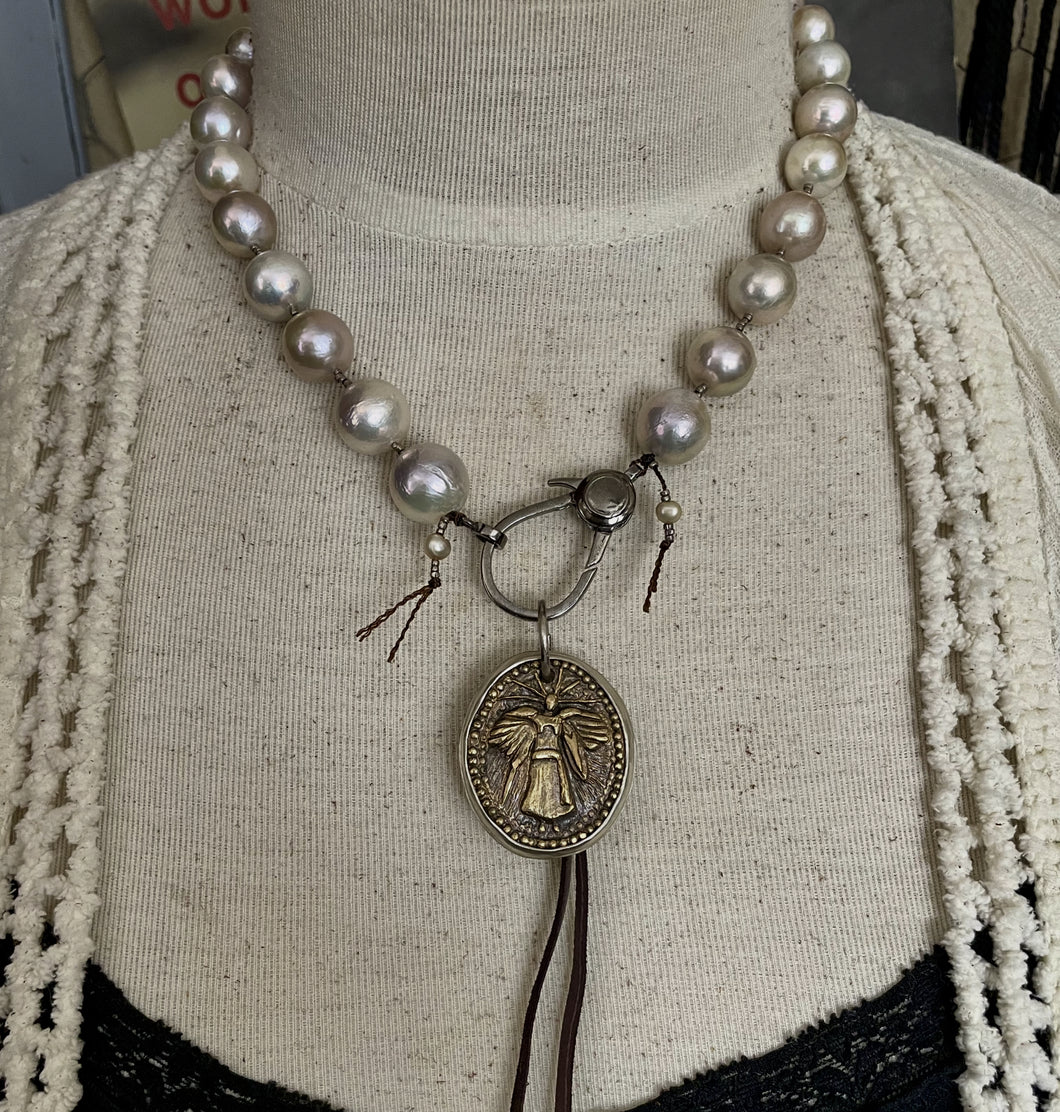 Large Metallic Edison Pearl Necklace with Large Lobster Clasp